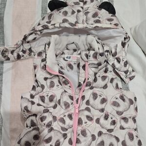 H&M Pink and White Cozy Pajamas with Animal Ear Hood